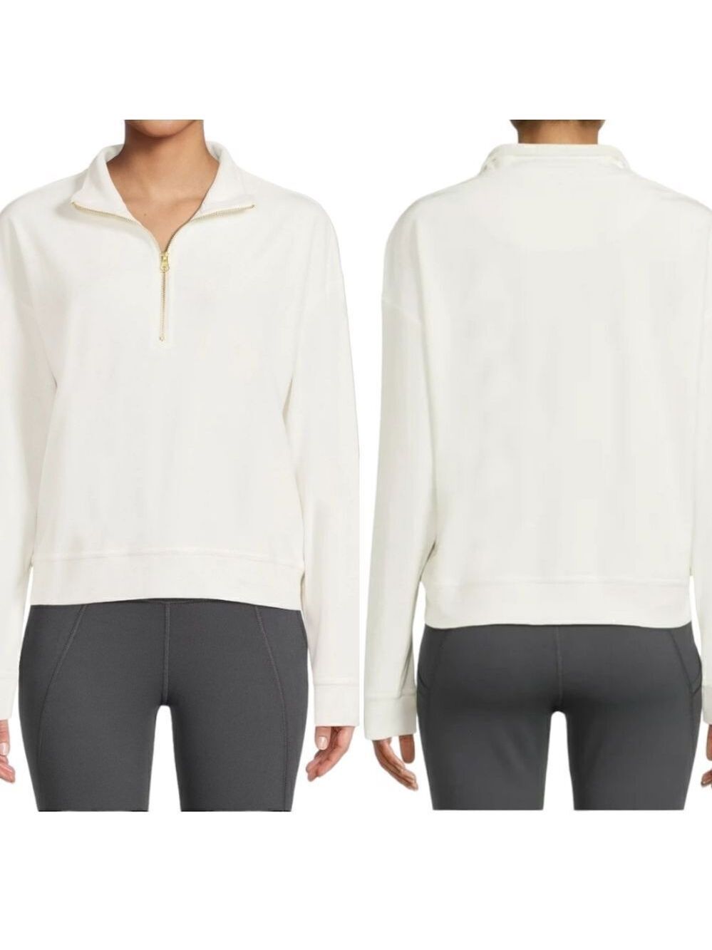 Avia Velour Pullover 1/4 Zip Ivory Sweatshirt Size XXL (22)